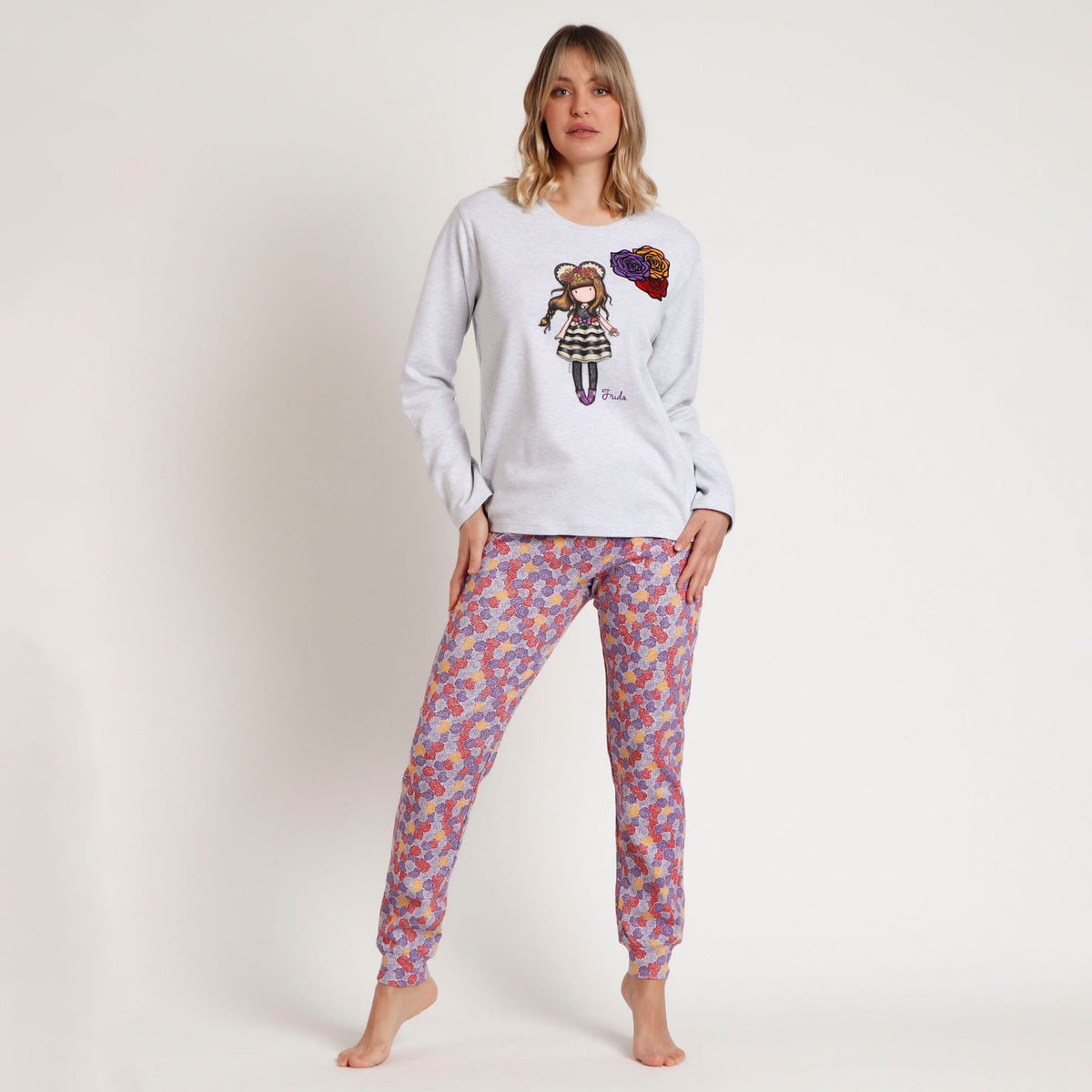 Pigiama donna caldo cotone fiori bambolina Santoro 62388