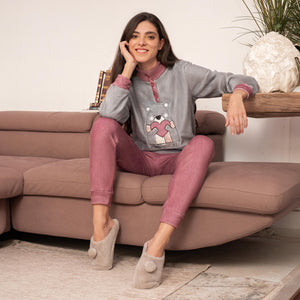  Pigiama Donna scollo a serafino in caldo coral Biancaluna 24D23001