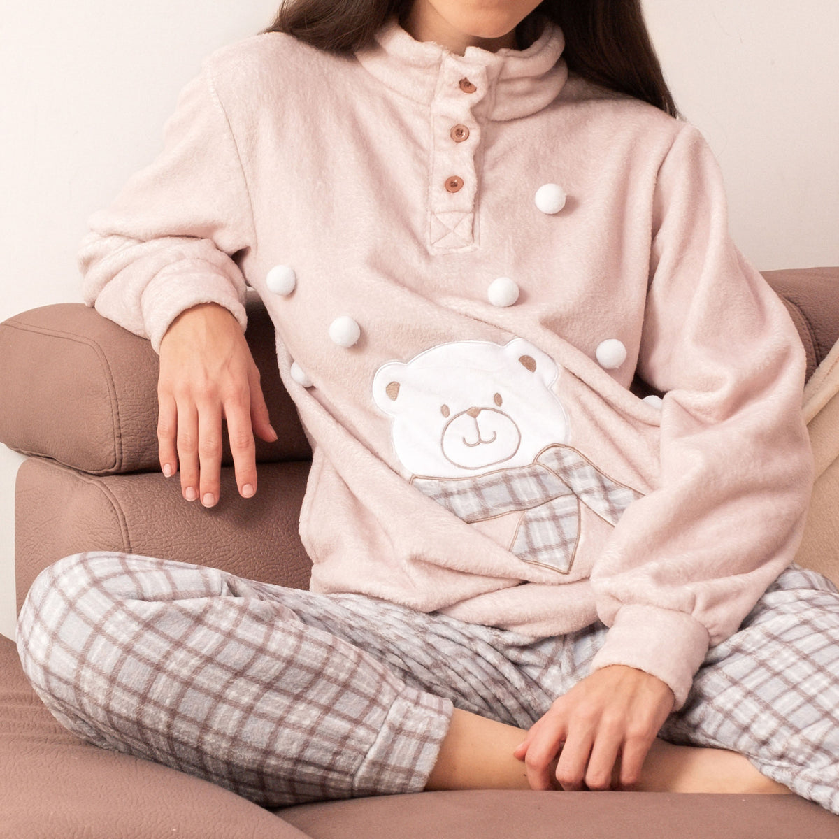  Pigiama Donna con dolcissimo orsetto e pom pom Biancaluna 24D93001