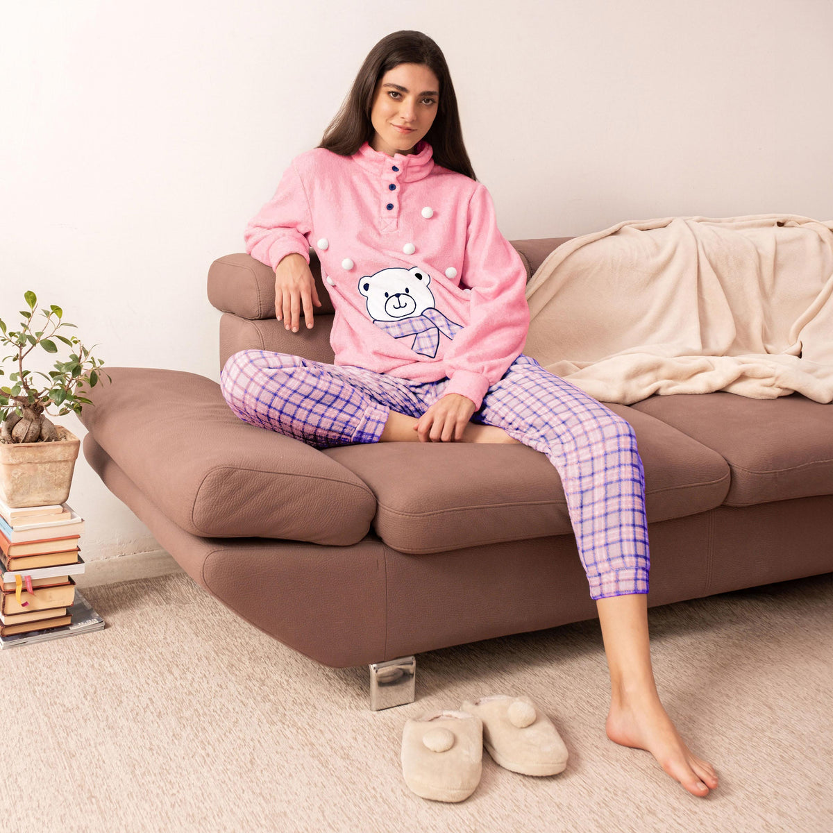  Pigiama Donna con dolcissimo orsetto e pom pom Biancaluna 24D93001