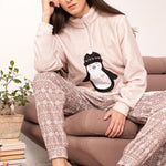 Pigiama Donna in Caldo Tessuto Coral con tenero pinguino Biancaluna 24D93010