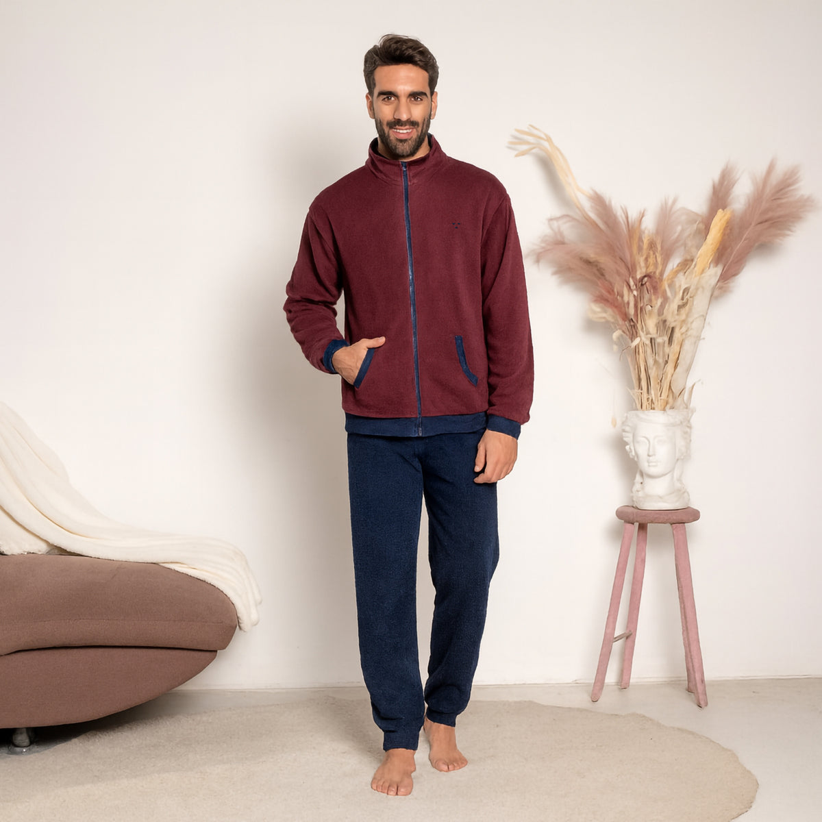 Pigiama uomo maglia aperta in pile Biancaluna 25U03002