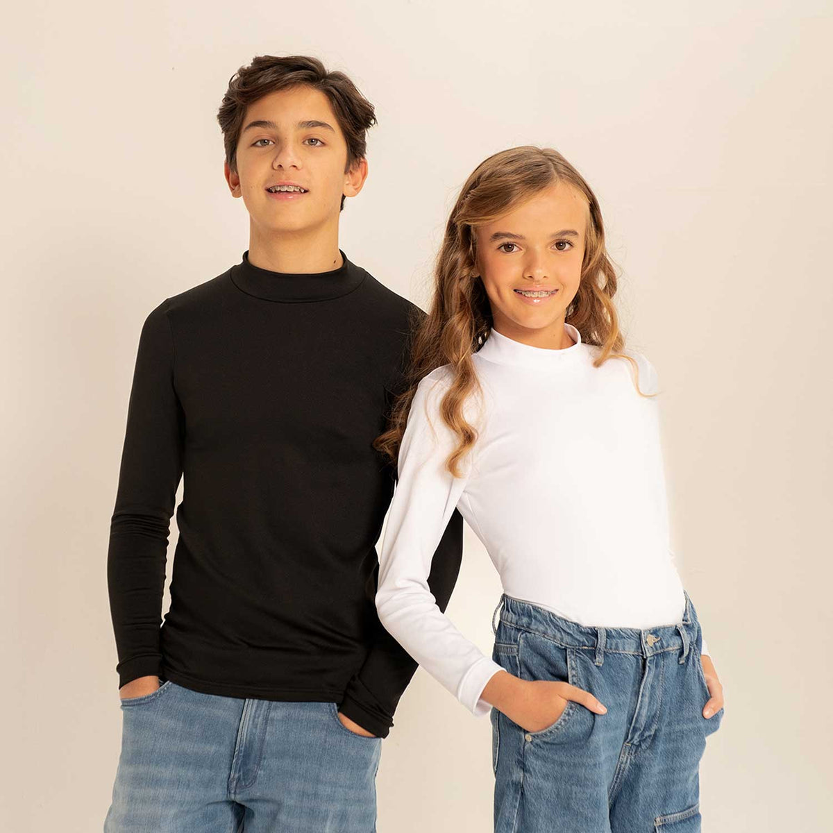 Maglia Biancaluna manica lunga collo alto bambino unisex termica elasticizzata