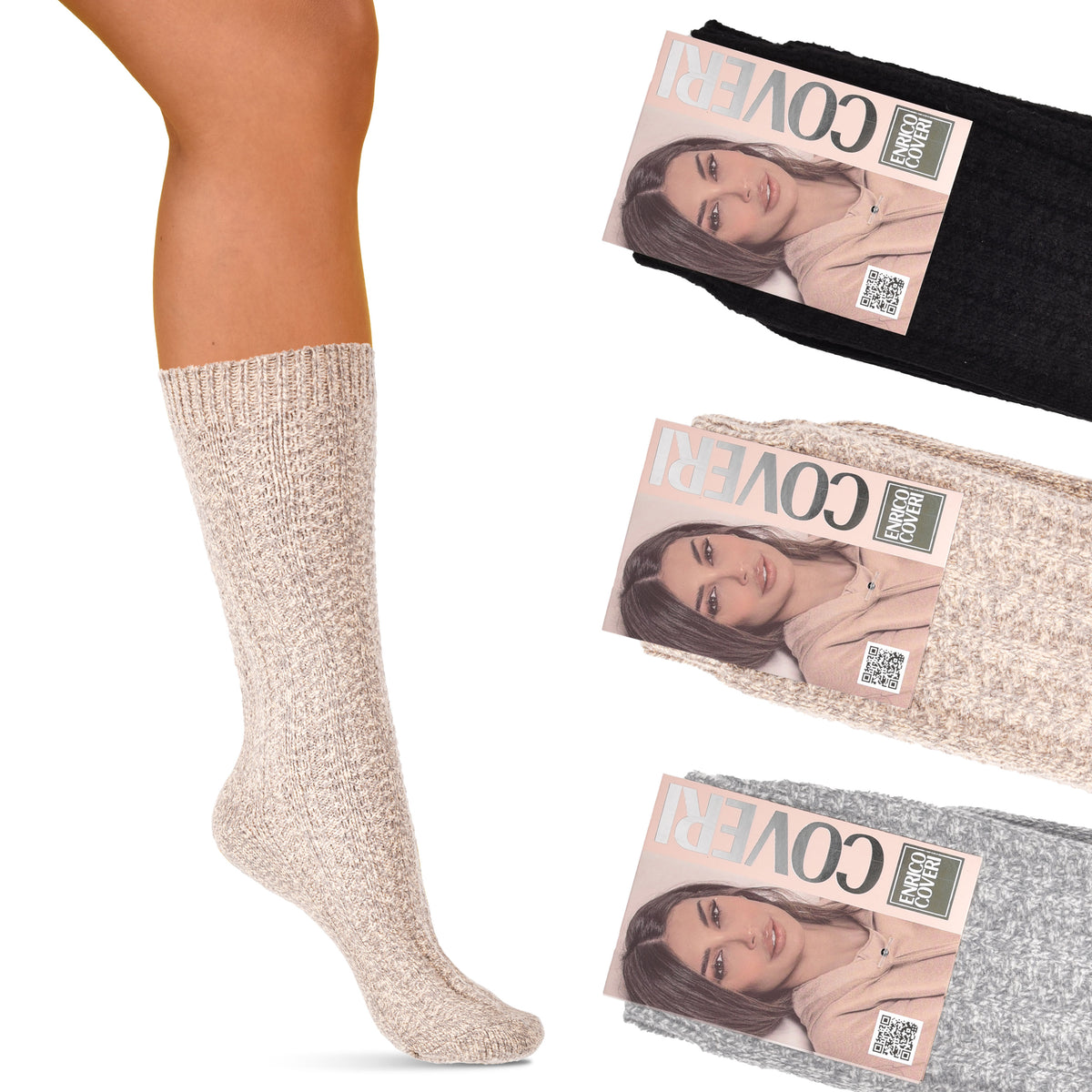 Calze donna invernali midi morbide calde Enrico Coveri Melody-6-ass-C 3 paia