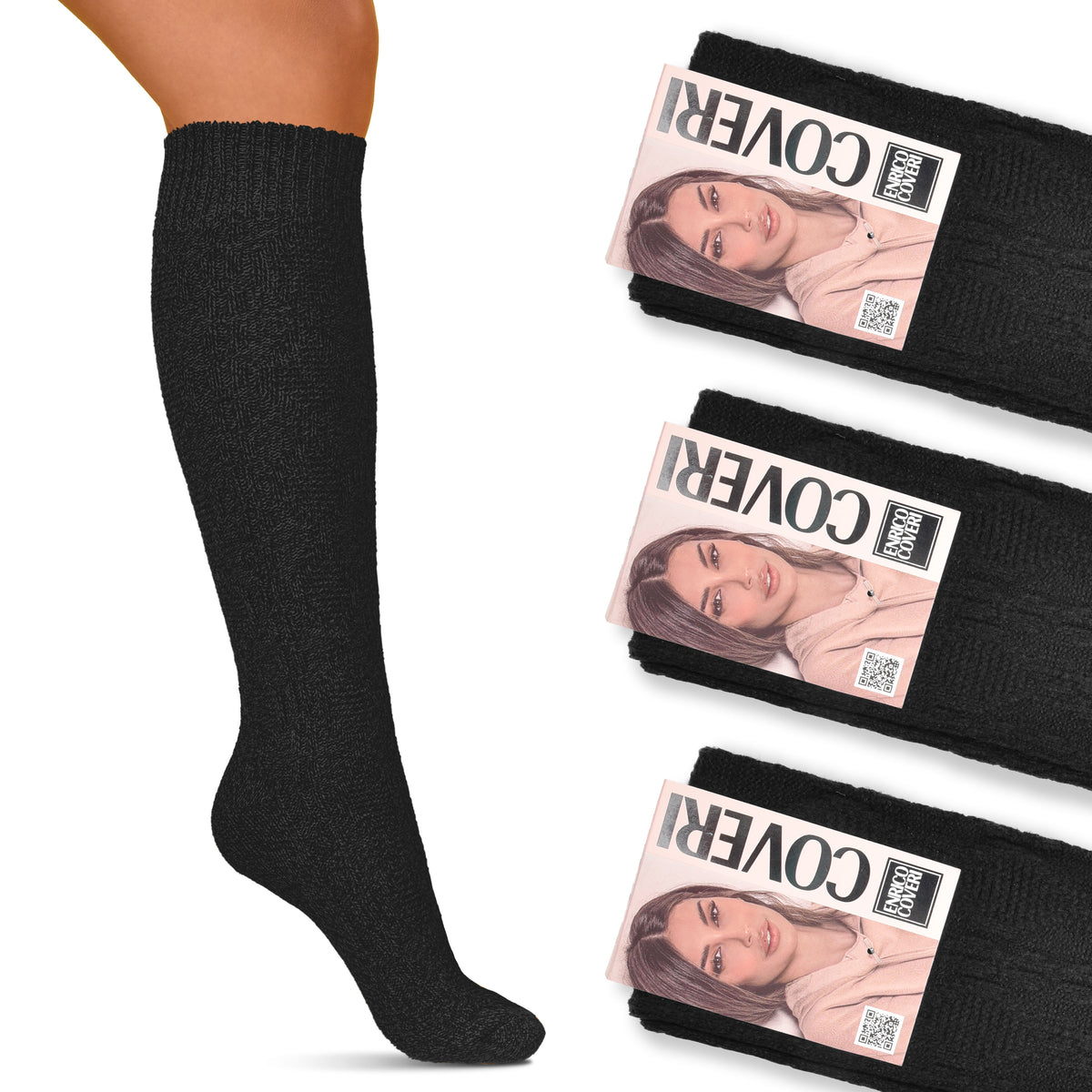 Calze donna invernali lunghe Enrico Coveri Priscilla 5 NERO Var C 3 paia