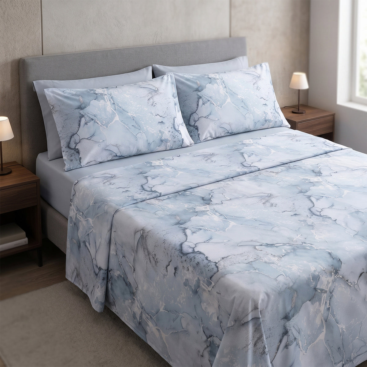 Completo letto in percalle di cotone marmorizzato Enrico Coveri marble