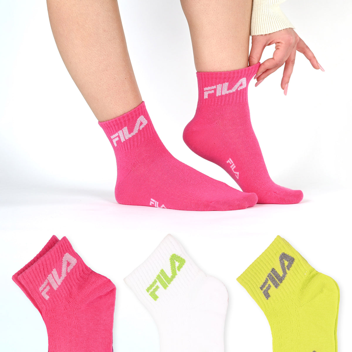 Calze donna logo scintillante cotone elasticizzato Fila F6789 3 paia 