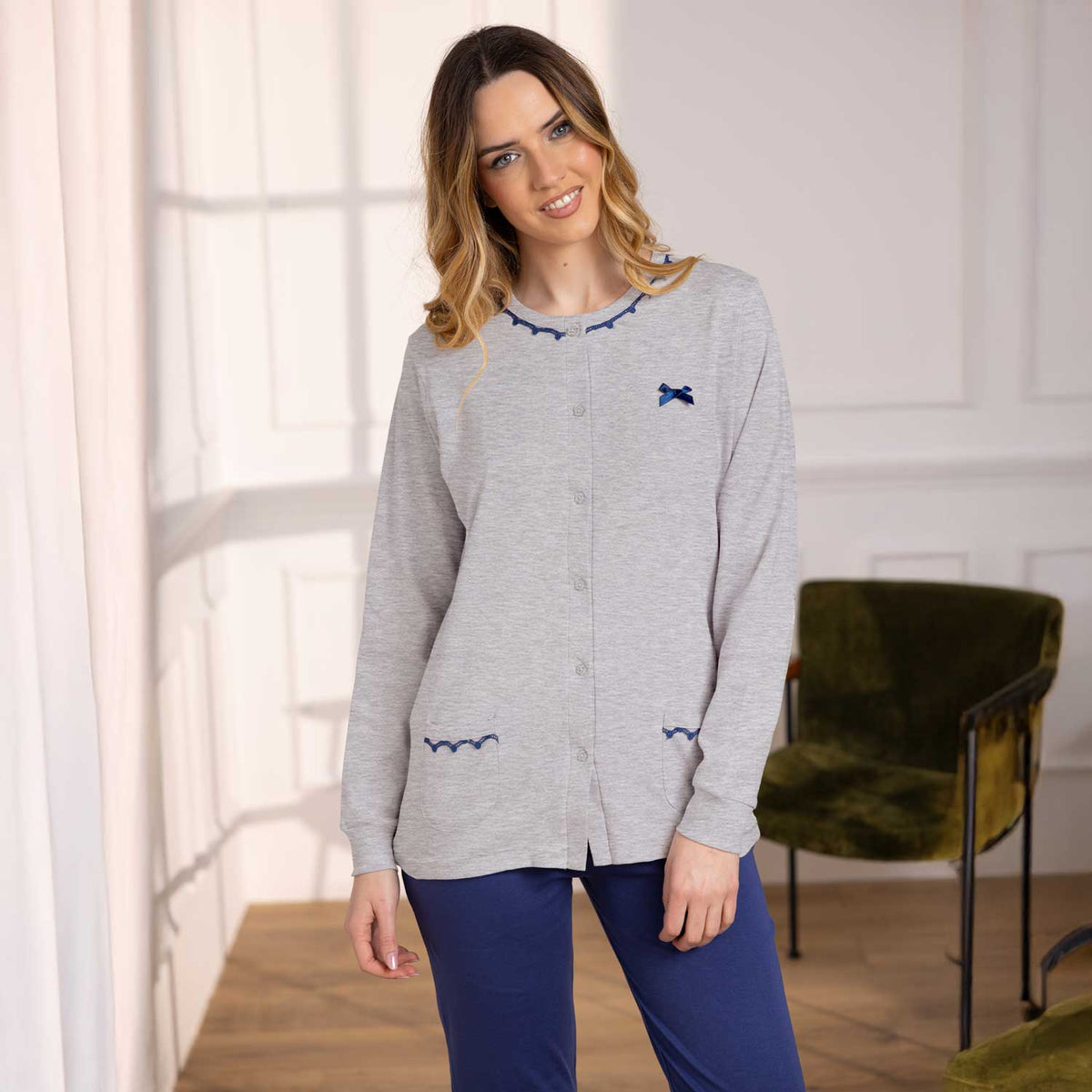 Pigiama donna maglia aperta caldo cotone Irge IRI2440/CDI232