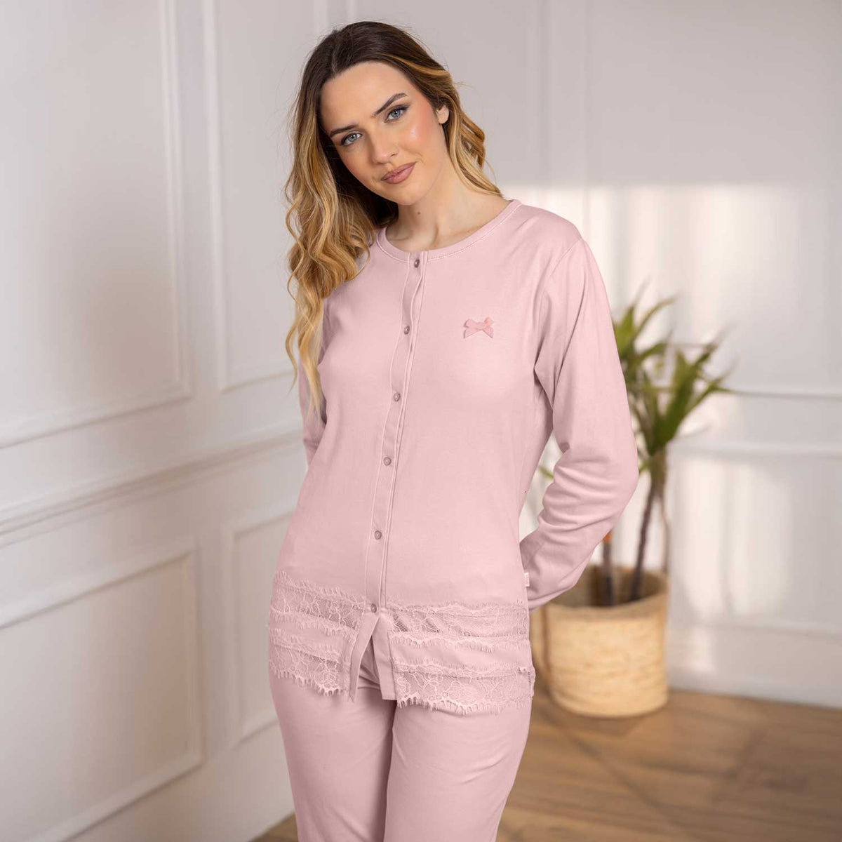 Pigiama donna aperto pizzo e caldo cotone Irge IRI2464