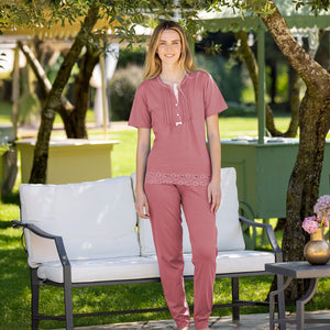 Pigiama donna 100% cotone serafino e pizzo IRL2548