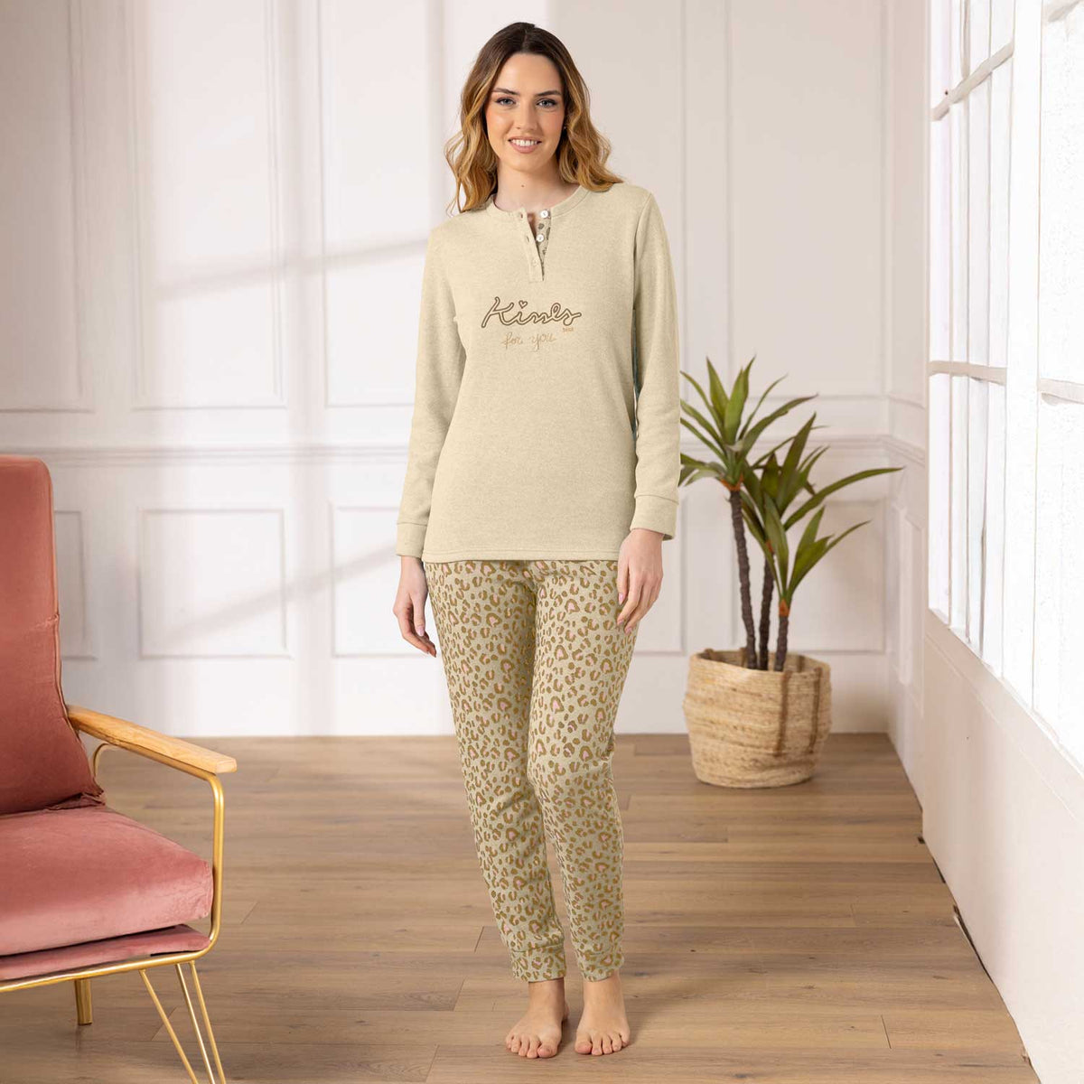 Pigiama donna con stampa leopardata in punto milano Irge PTD66