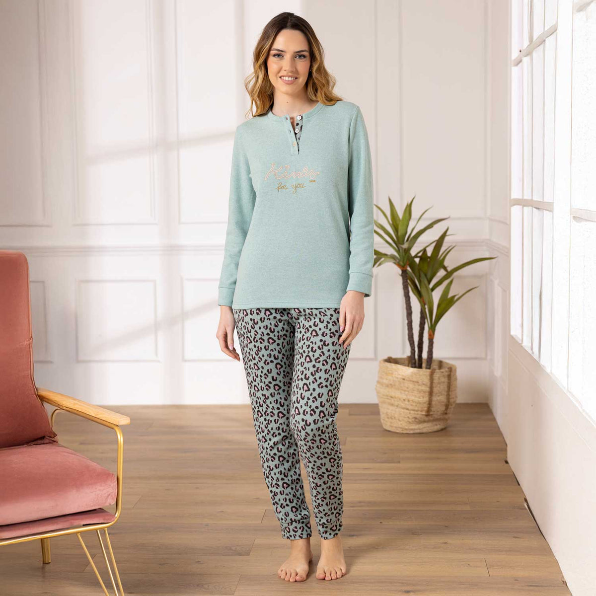 Pigiama donna con stampa leopardata in punto milano Irge PTD66