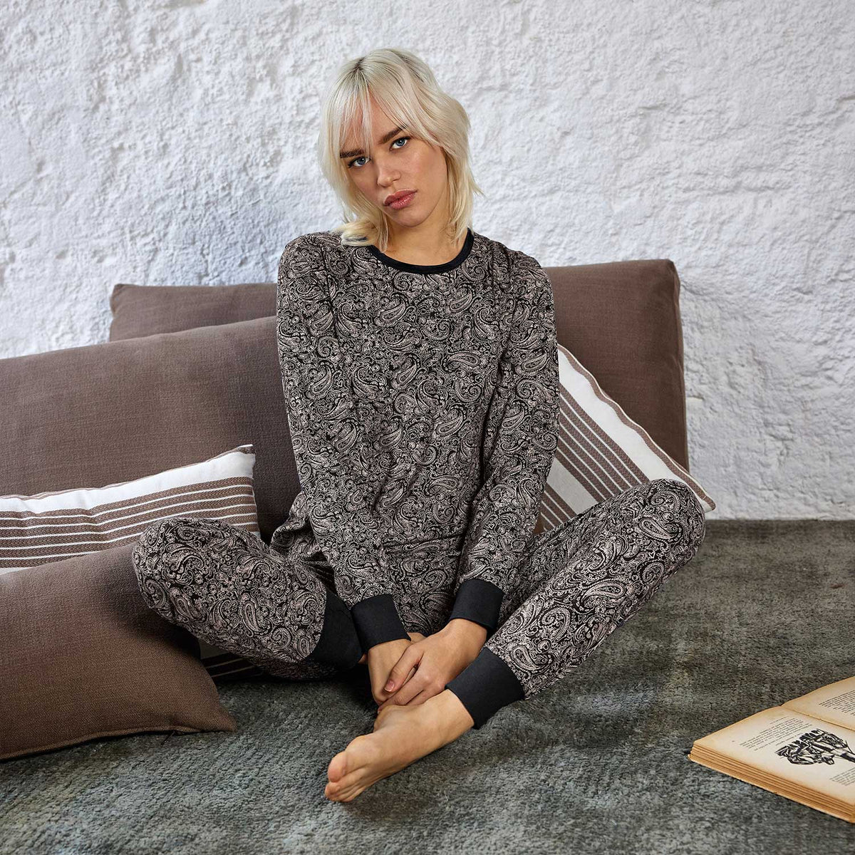 Pigiama donna paisley in cotone garzato Jadea 5241