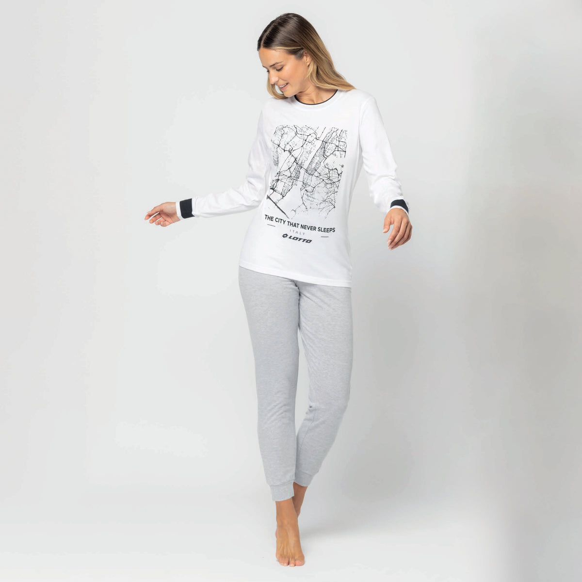 Pigiama Donna in cotone maglia con stampa Lotto Homewear LP5207