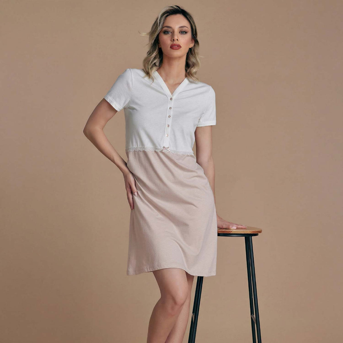 Camicia da notte scollo serafino cotone leggero Lunatica 61122