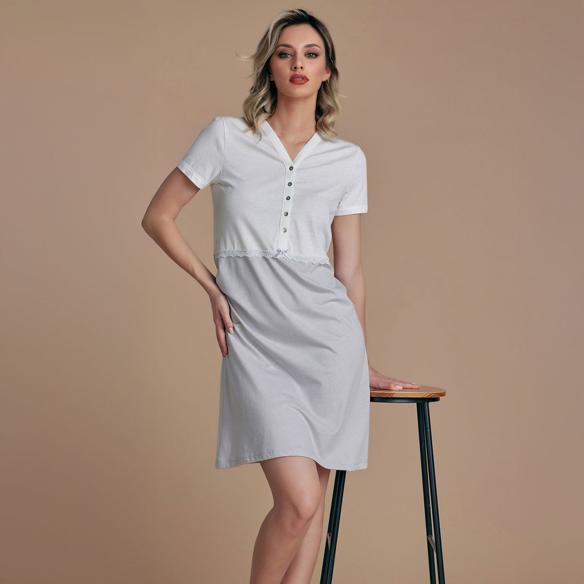 Camicia da notte scollo serafino cotone leggero Lunatica 61122