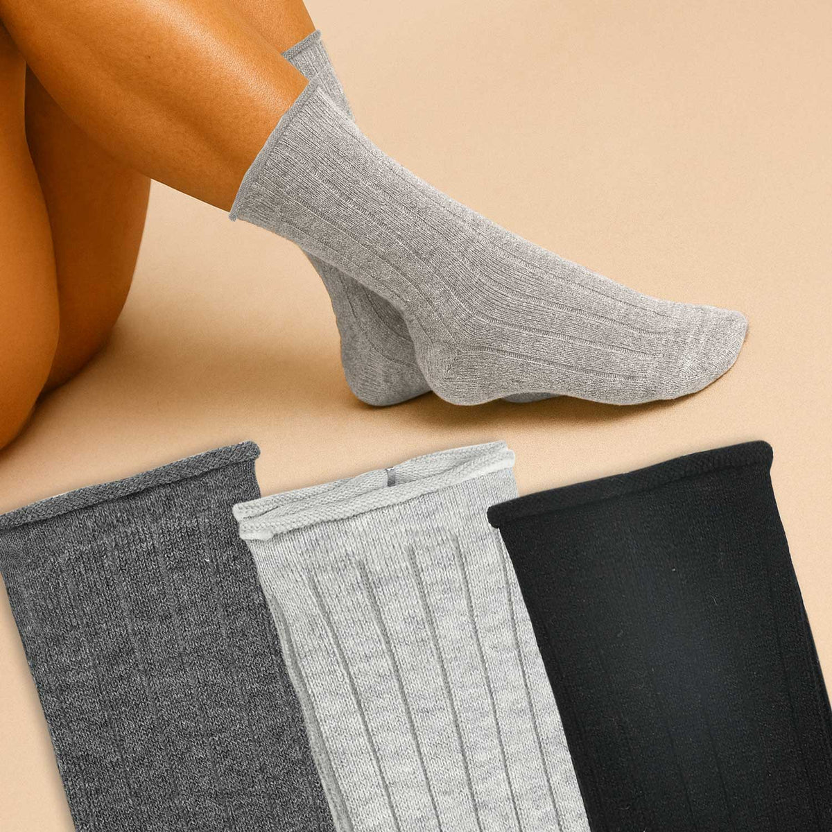 Calze donna cashmere viscosa a costa caldo soffice 3 paia Meritex 455 