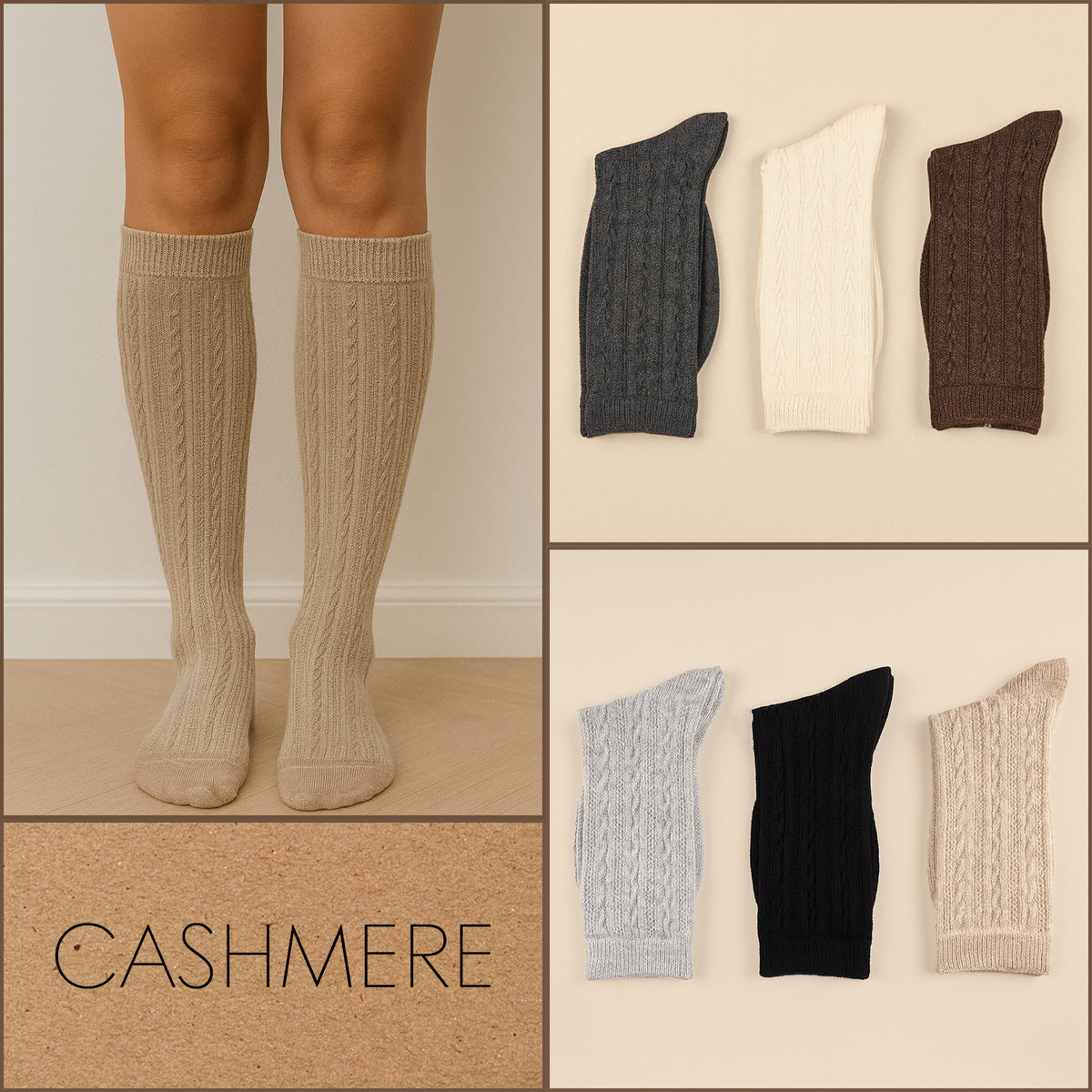 Calze donna lunghe Cashmere trama treccia Meritex 3 paia