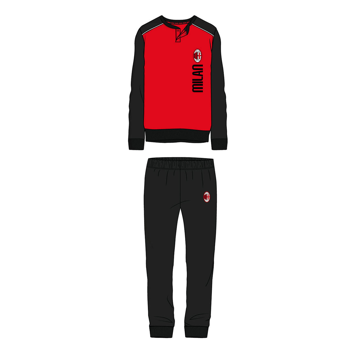Pigiama uomo ufficiale Milan in caldo cotone rossonero PIGM 1180