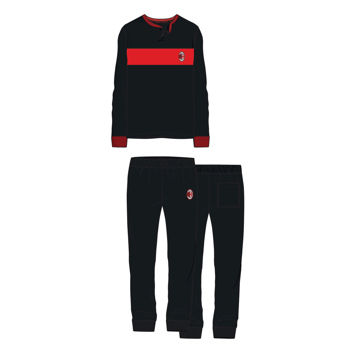 Pigiama uomo ufficiale Milan in caldo cotone rossonero PIGM 1010 