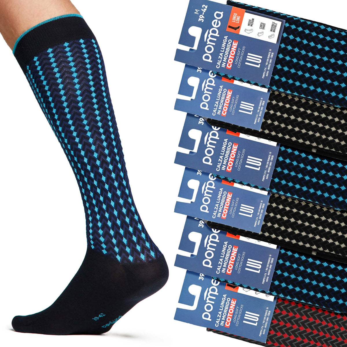 Calze lunghe in morbido cotone uomo Set da 6 paia Pompea Santiago S55