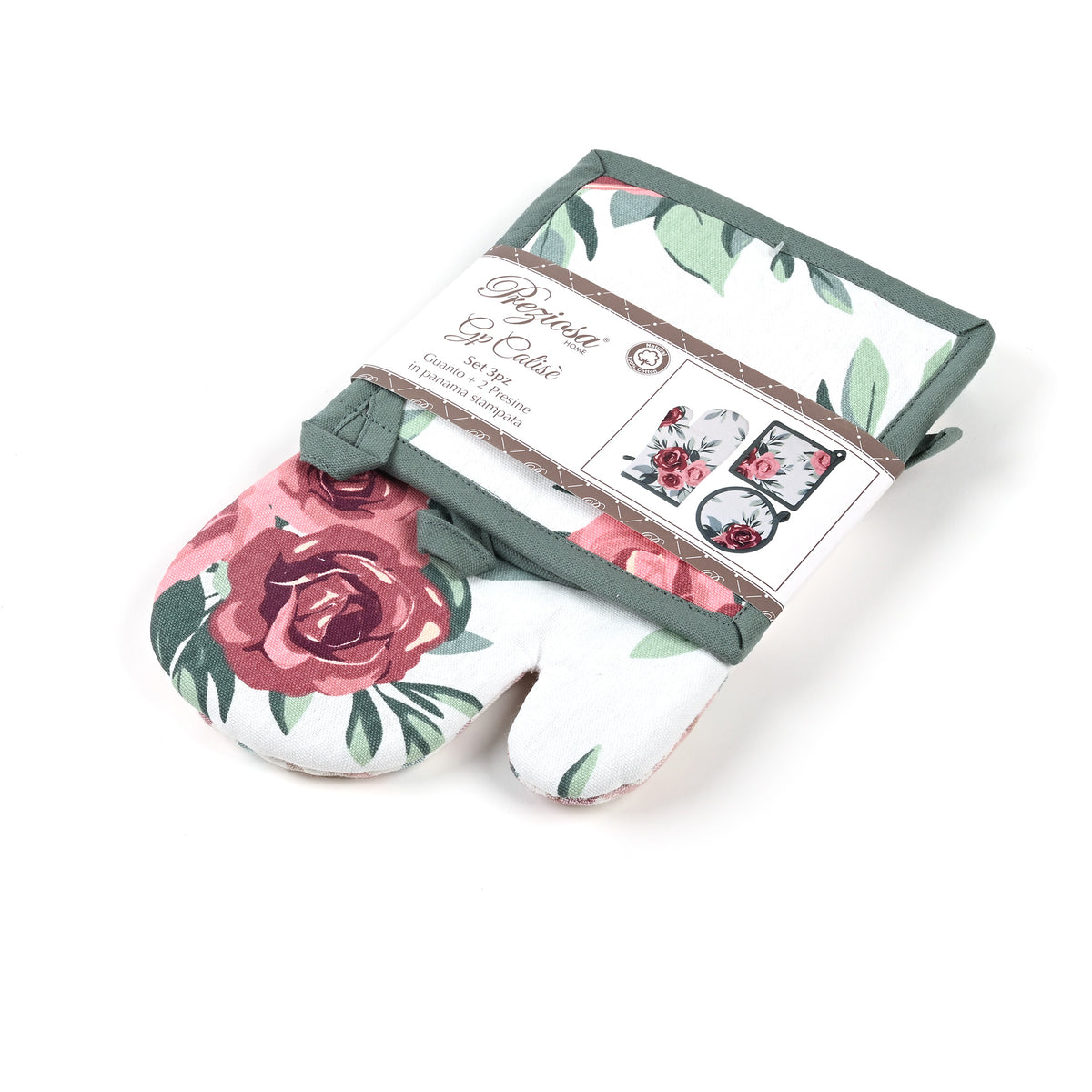 Set 3 pezzi cucina calise' S09 Preziosa 1 Guanto + 2 Presine