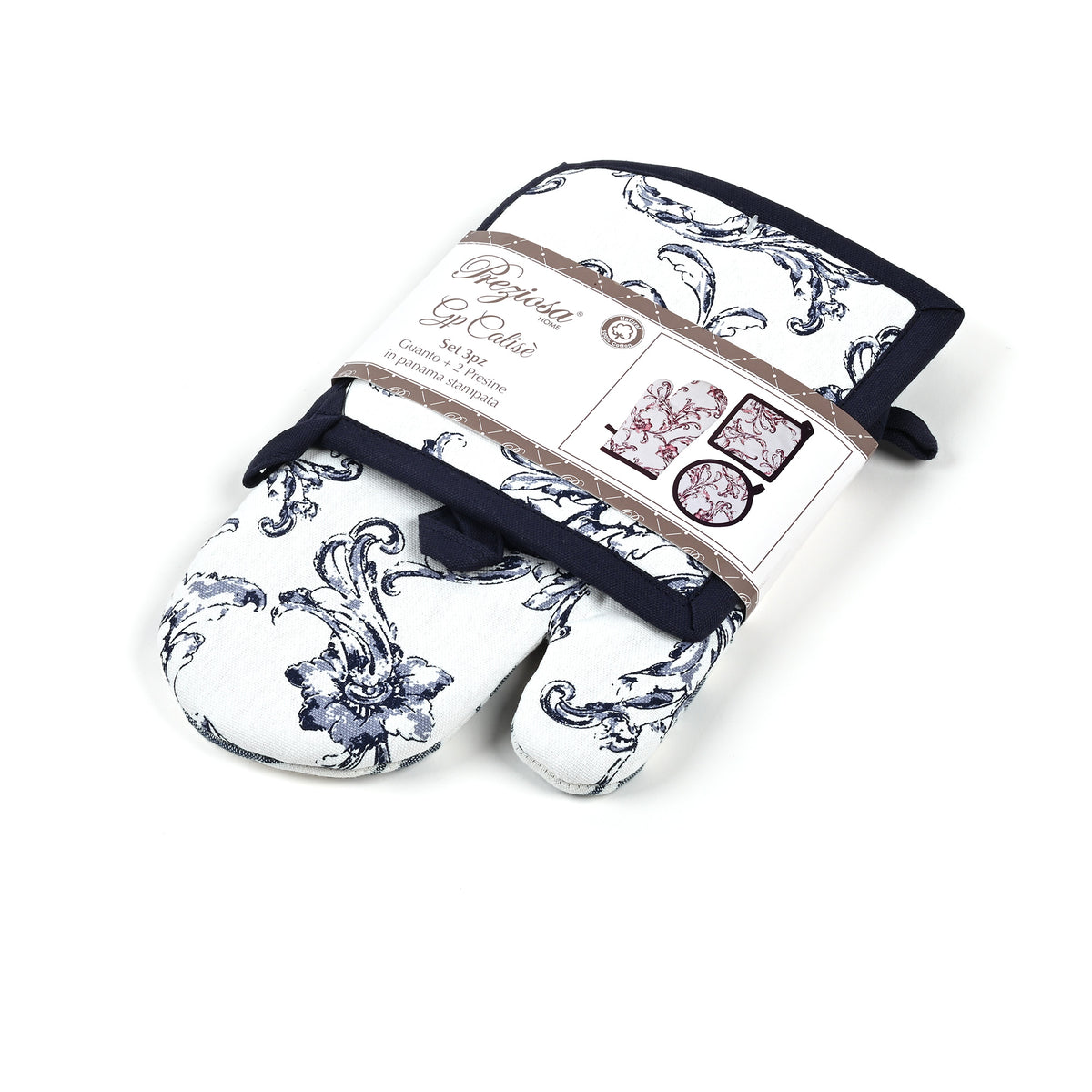 Set 3 pezzi cucina calise' S09 Preziosa 1 Guanto + 2 Presine