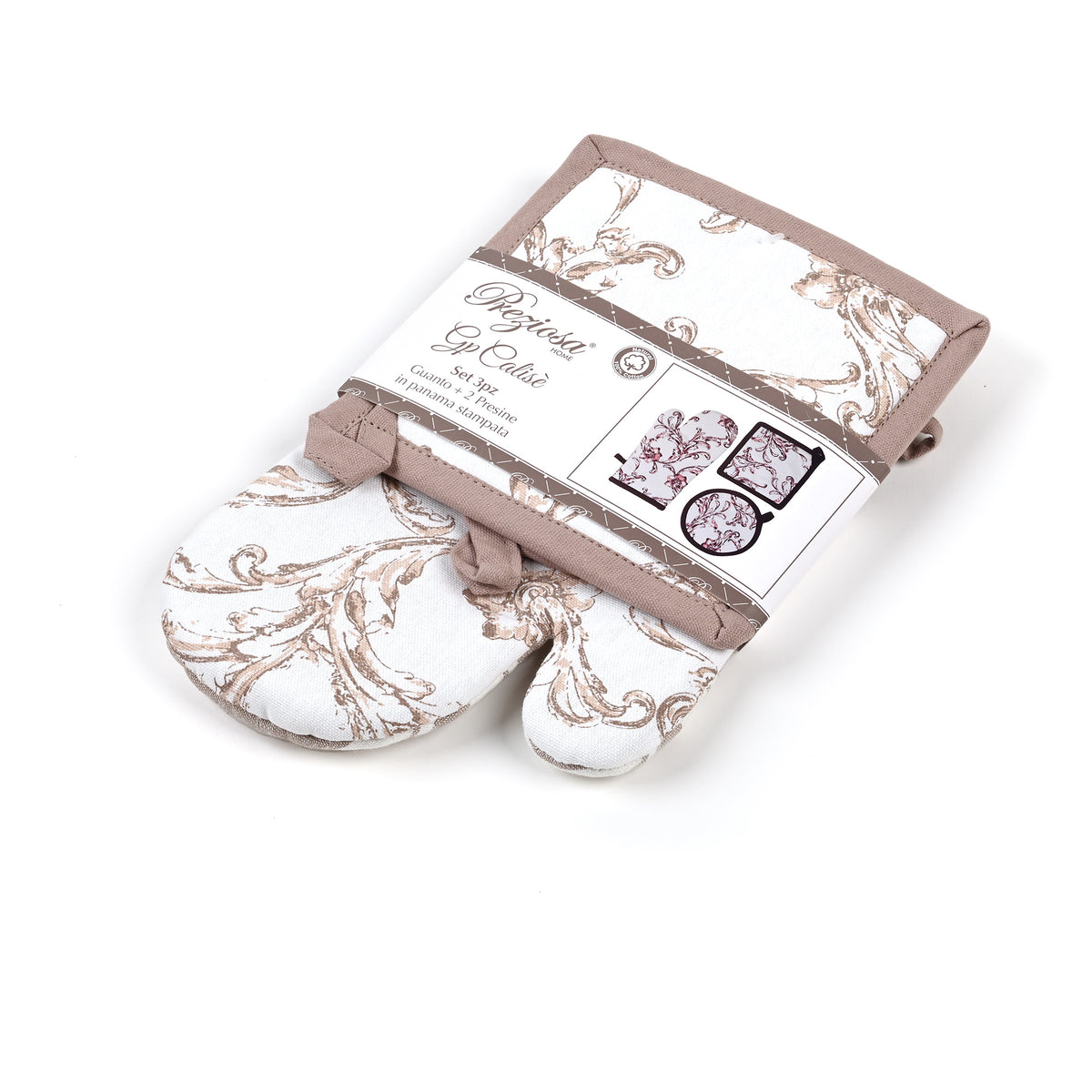 Set 3 pezzi cucina calise' S09 Preziosa 1 Guanto + 2 Presine