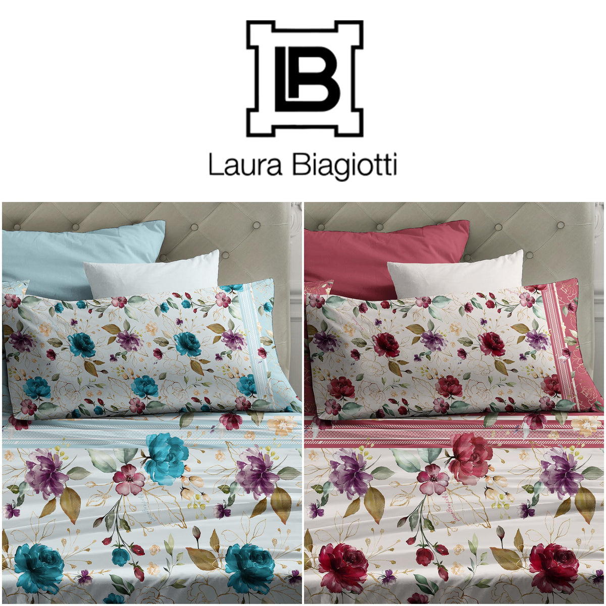 Completo letto lenzuola Laura Biagiotti 100% cotone percalle Virginia