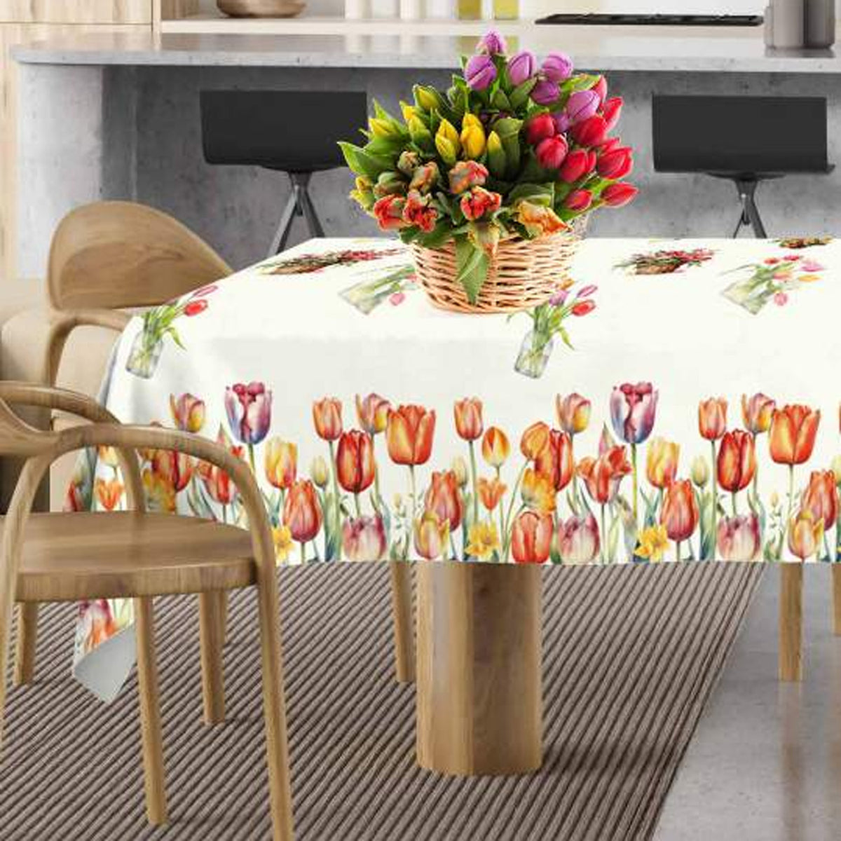 Tovaglia antimacchia con tulipani Zambaiti