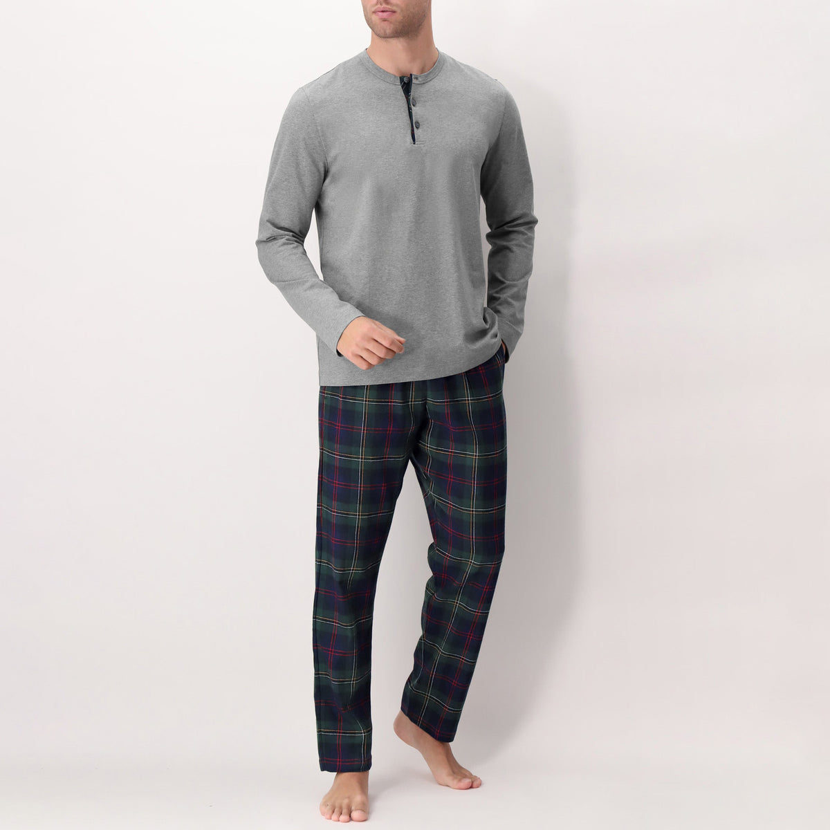 Pigiama Uomo scollo a serafino pantalone fantasia scozzese in caldo cotone Perofil VPRT9298