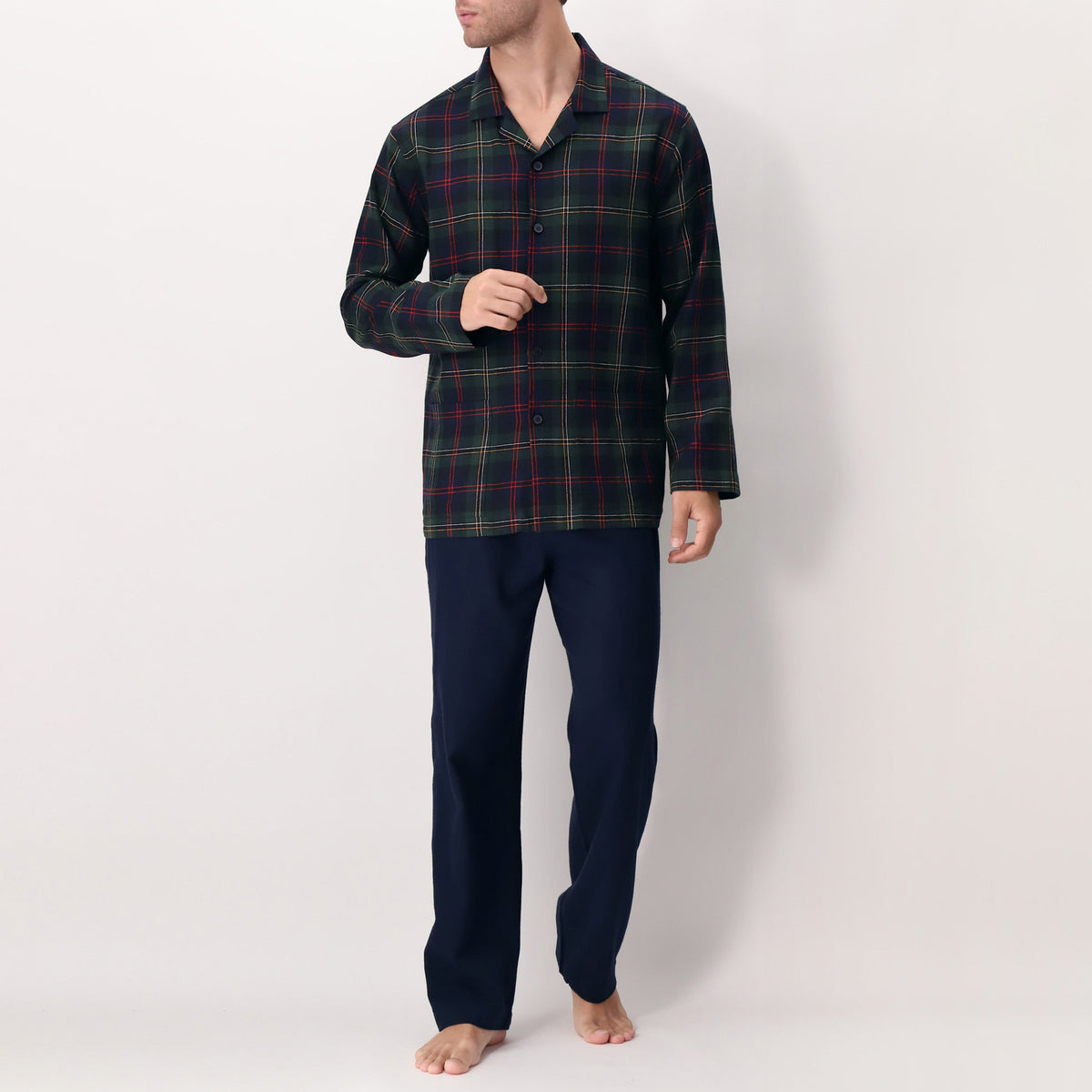 Pigiama Uomo maglia aperta fantasia scozzese in caldo cotone Perofil VPRT92985