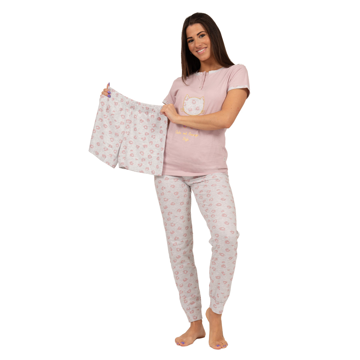 Pigiama donna 3 pezzi lungo + corto cotone Irge TD45