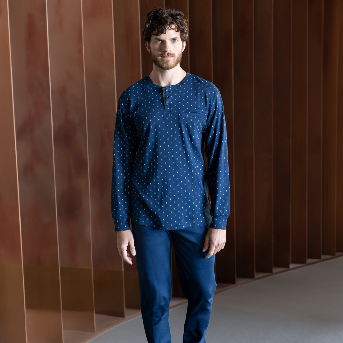 Pigiama Uomo maglia a serafino in caldo cotone IRGE IRI2109