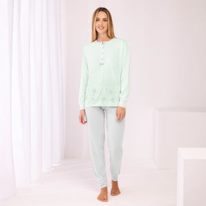 Pigiama Donna in 100% Cotone con Bottoni a Fiorellino Irge IRL2279