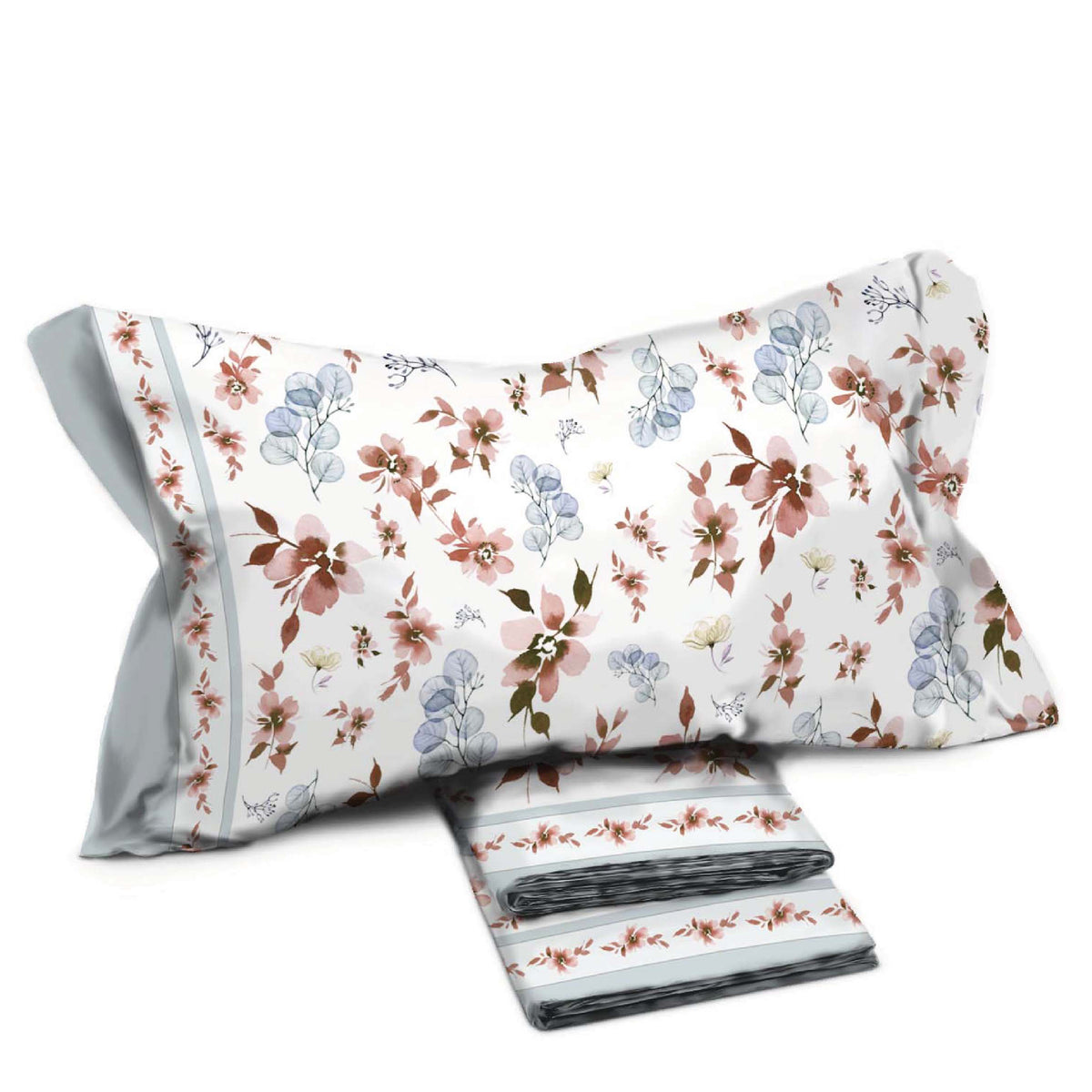 Completo letto Pompea Isotta lenzuola sopra sotto con angoli federa azzurro