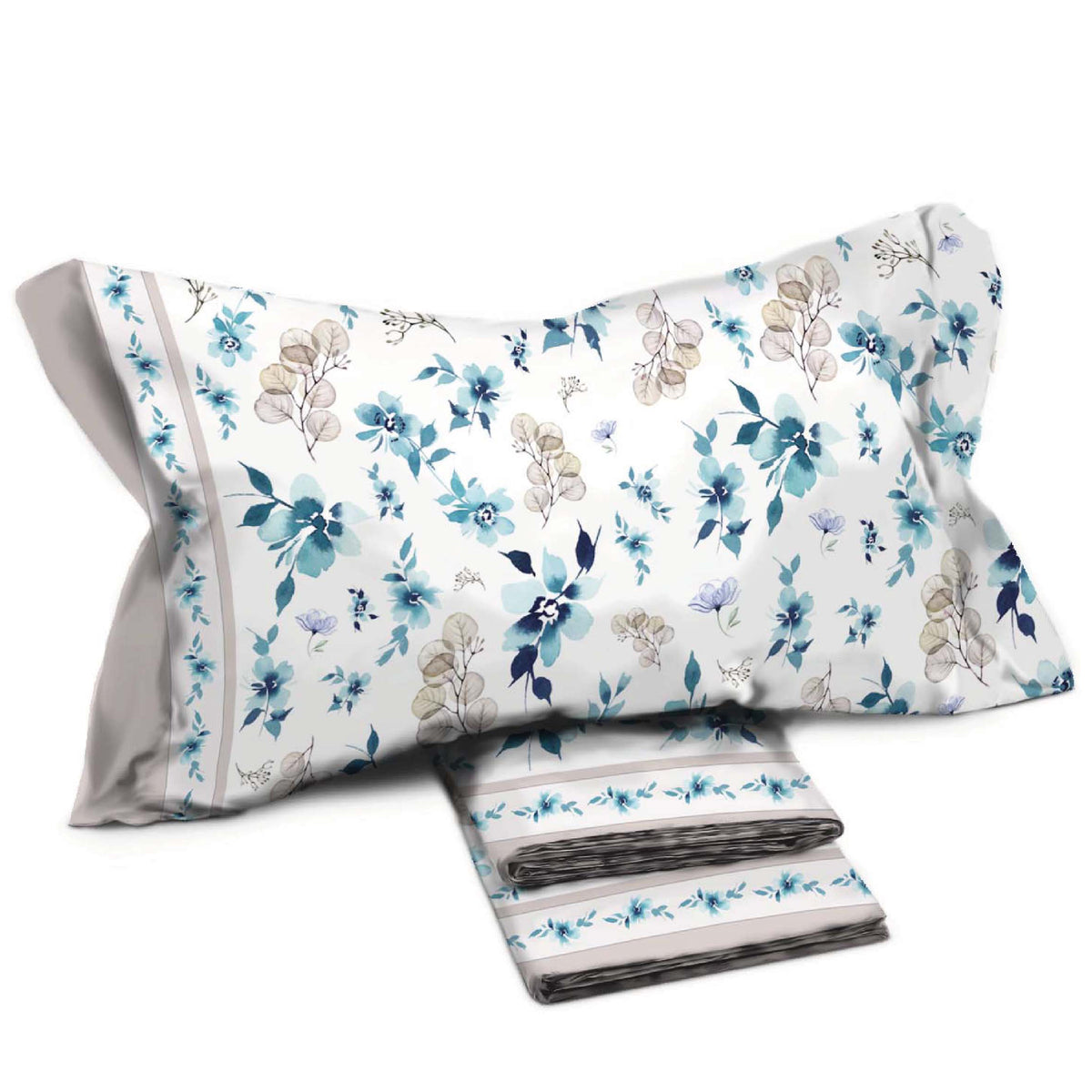 Completo letto Pompea Isotta lenzuola sopra sotto con angoli federa beige
