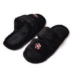 Pantofole ecopelliccia con gioiello nere aperte Preziosa 0084