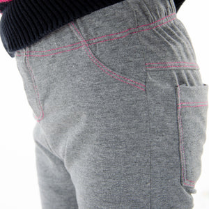 Leggings bimba caldo cotone grigio Meritex impunture rosa