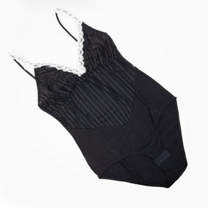 Body Donna Jadea 4191 tulle rigato e pizzo nero
