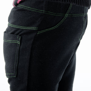 Leggings bimba caldo cotone nero Meritex impunture verde