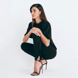Leggings Jadea 4523 in cotone stretch con spacco laterale e rouge in tulle