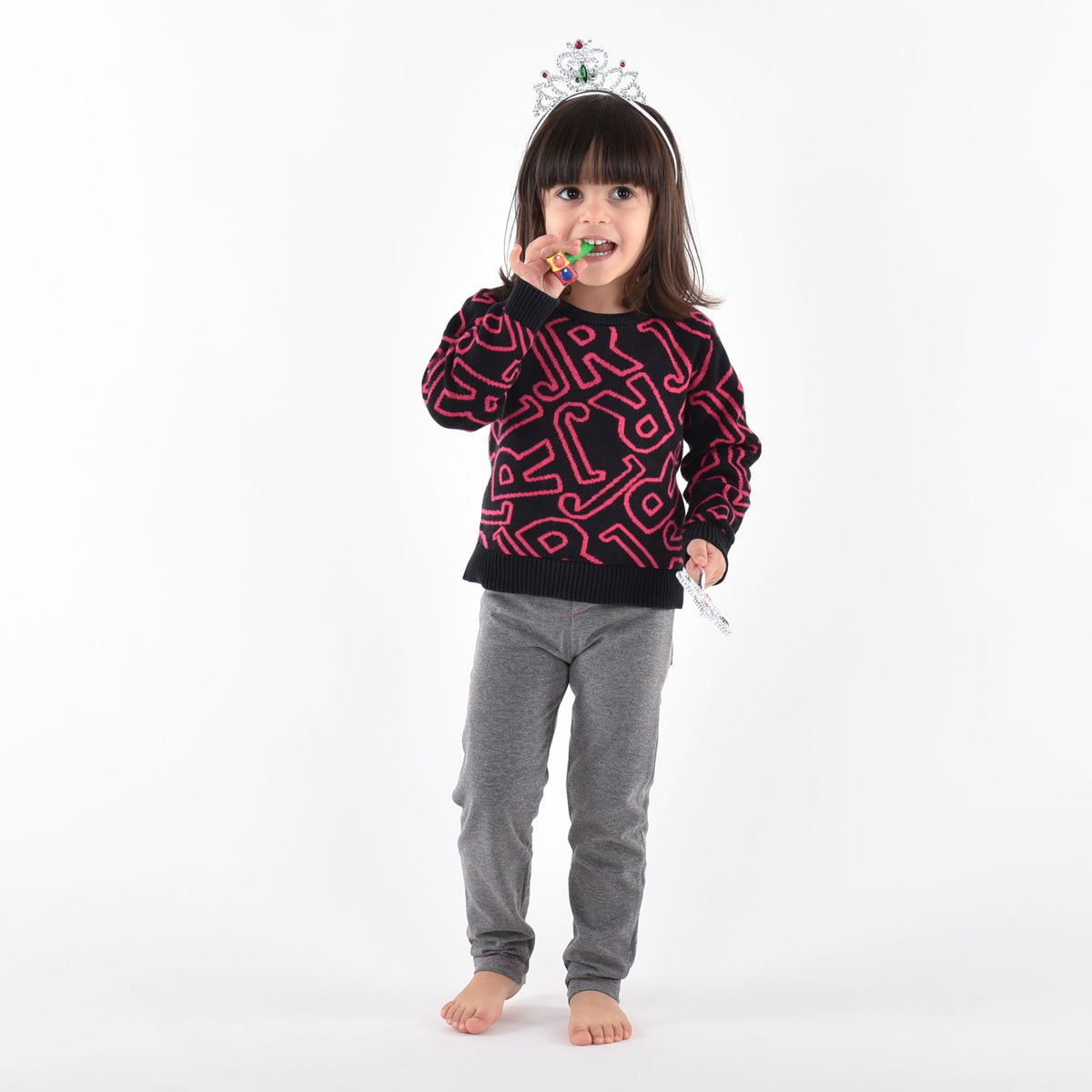 Leggings bimba caldo cotone grigio Meritex impunture rosa