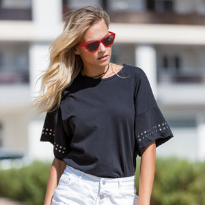 Maglia donna t-shirt Jadea 4151 in cotone con borchie