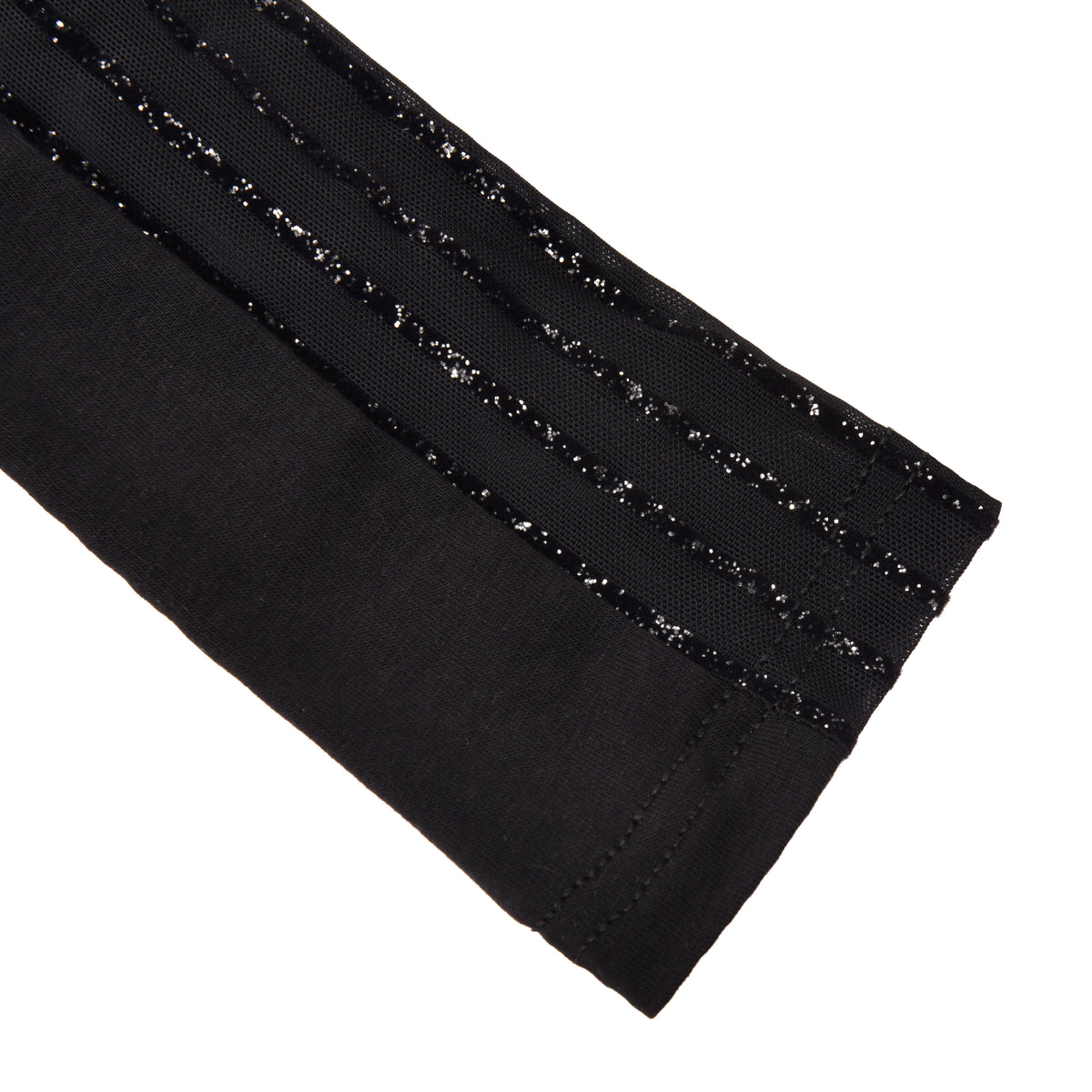 Maglia nera con manica semitrasparente righe glitter Jadea Galà 4453