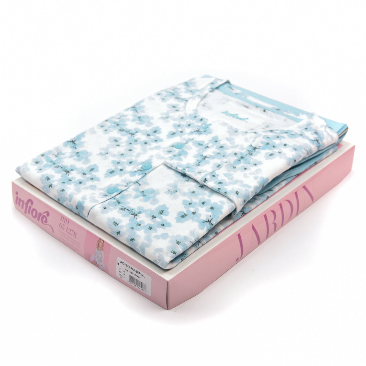 Pigiama donna cotone 100% Infiore 1278 fiori verde tiffany