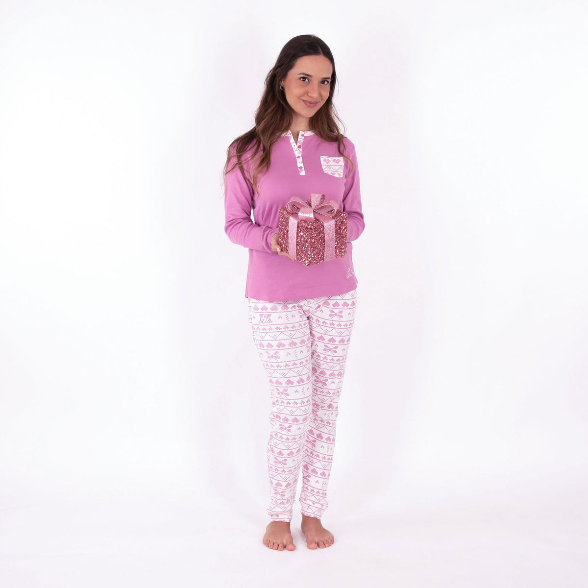 Pigiama donna Kappa 21375 caldo cotone rosa con polsini