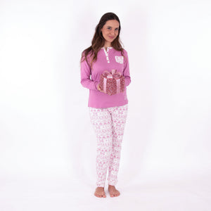 Pigiama donna Kappa 21375 caldo cotone rosa con polsini