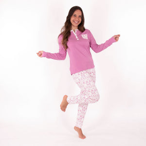 Pigiama donna Kappa 21375 caldo cotone rosa con polsini