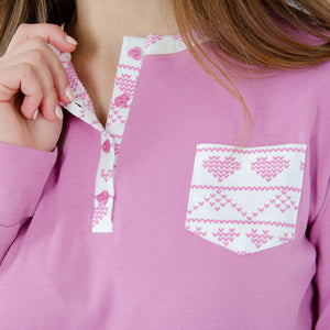 Pigiama donna Kappa 21375 caldo cotone rosa con polsini